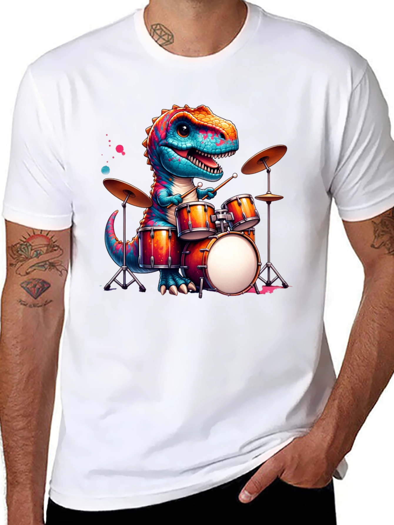 Dino Drummer T-Shirt - Rock Out in Style!
