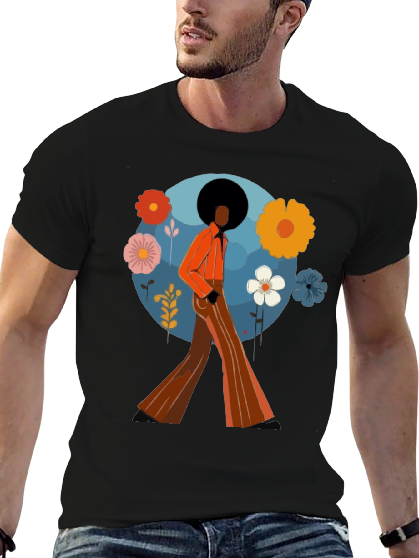 Retro 70s Style T-Shirt - Black