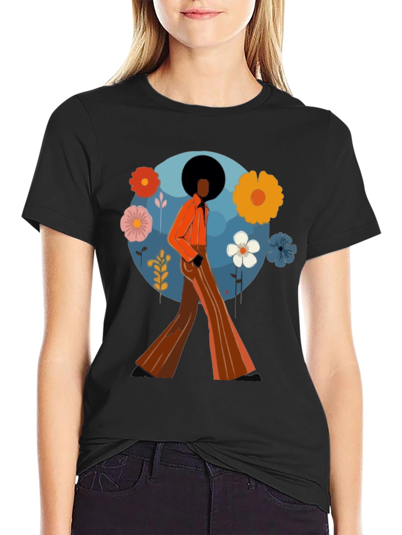 Retro 70s Style T-Shirt - Black
