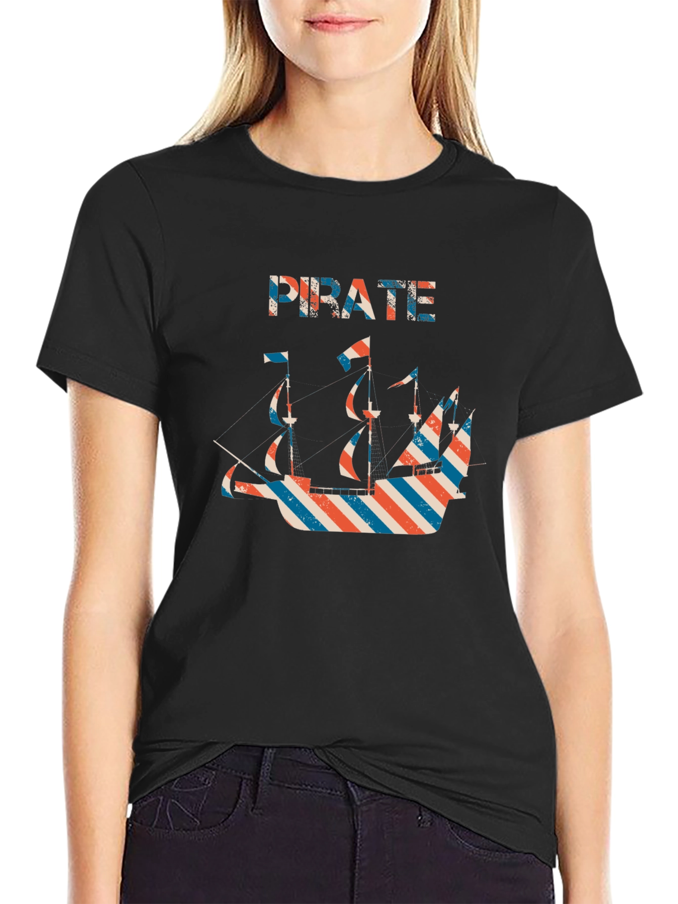 Pirate Ship Graphic Black T-Shirt