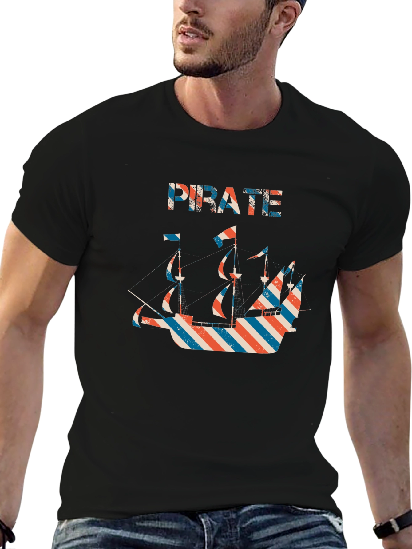 Pirate Ship Graphic Black T-Shirt