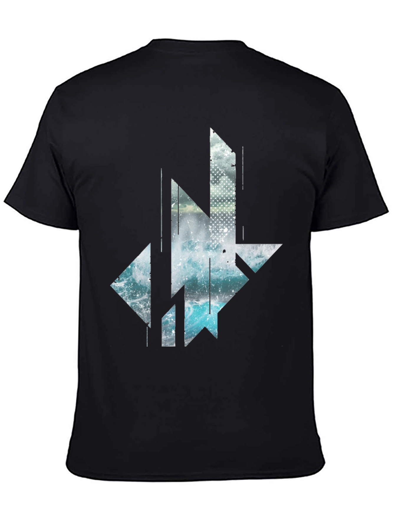 Abstract Geometric Wave T-Shirt - Black