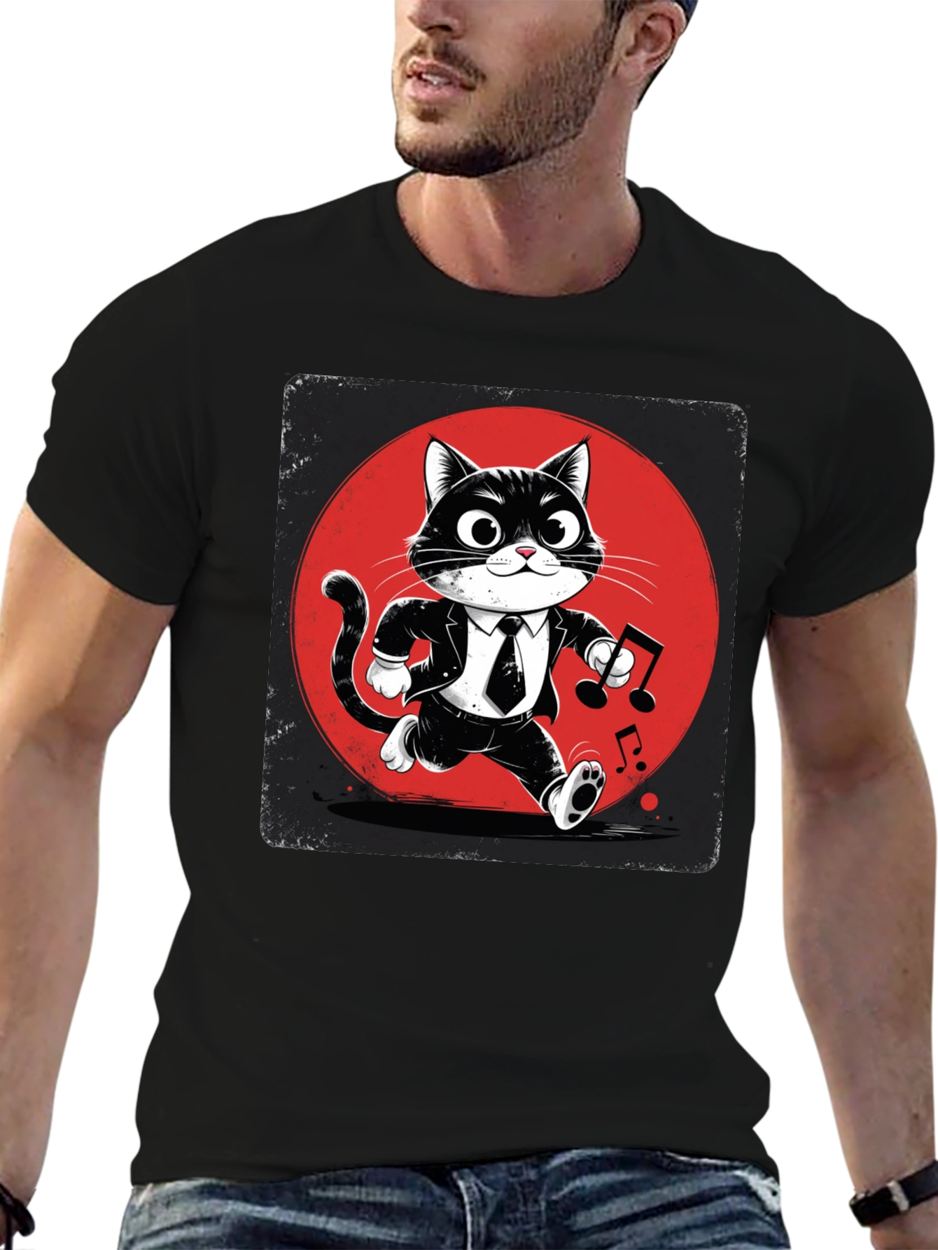Cool Cat in Suit Graphic T-Shirt