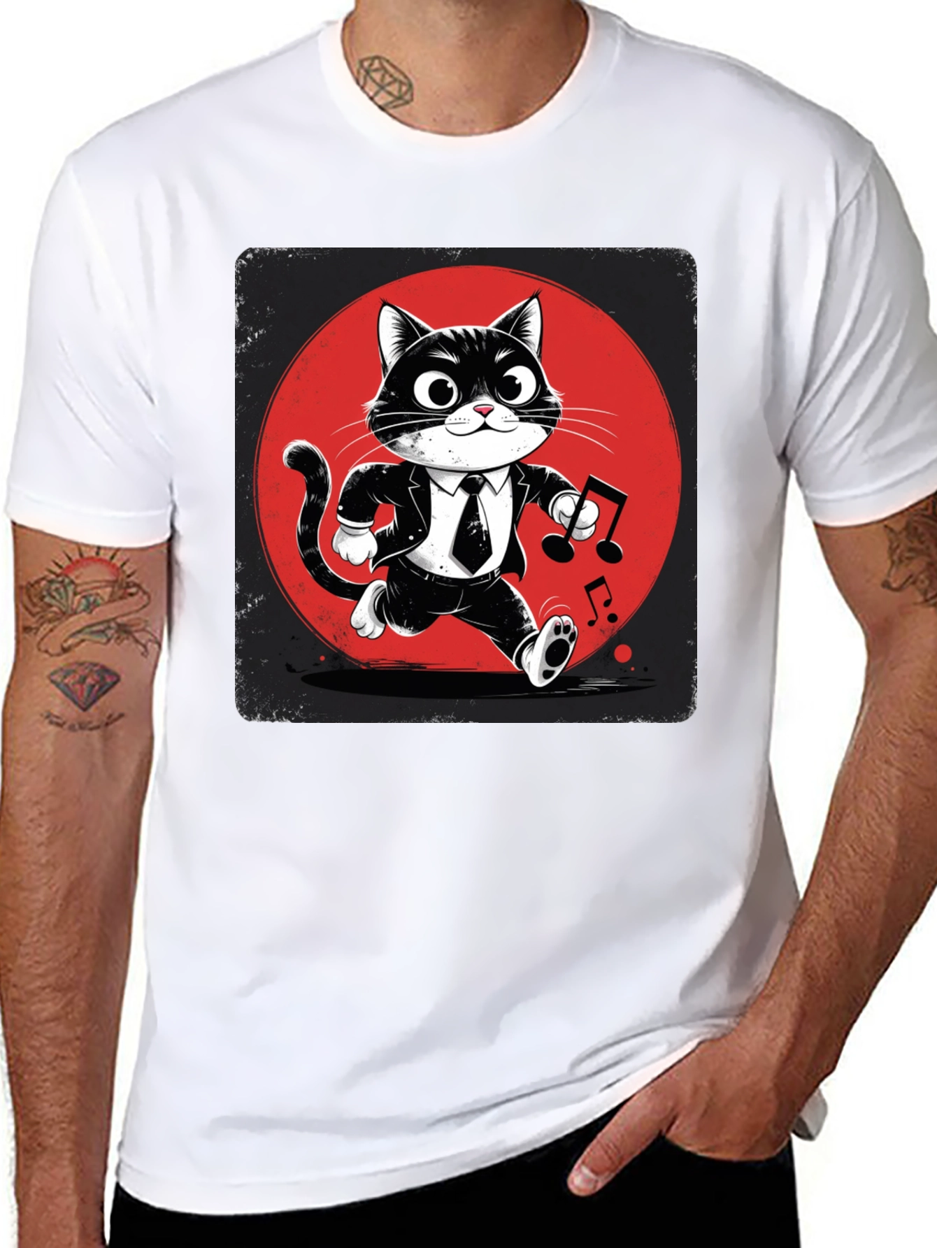 Cool Cat in Suit Graphic T-Shirt