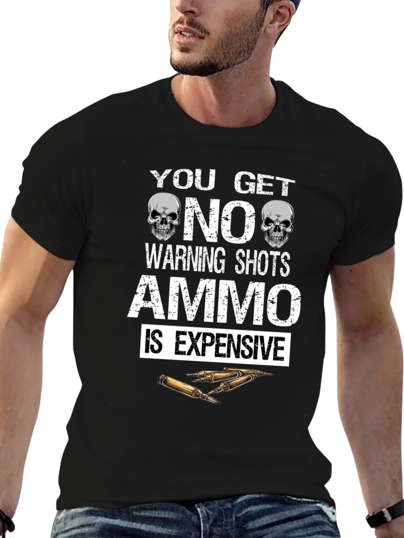 Ammo Expensive T-Shirt - No Warning Shots Skull Design