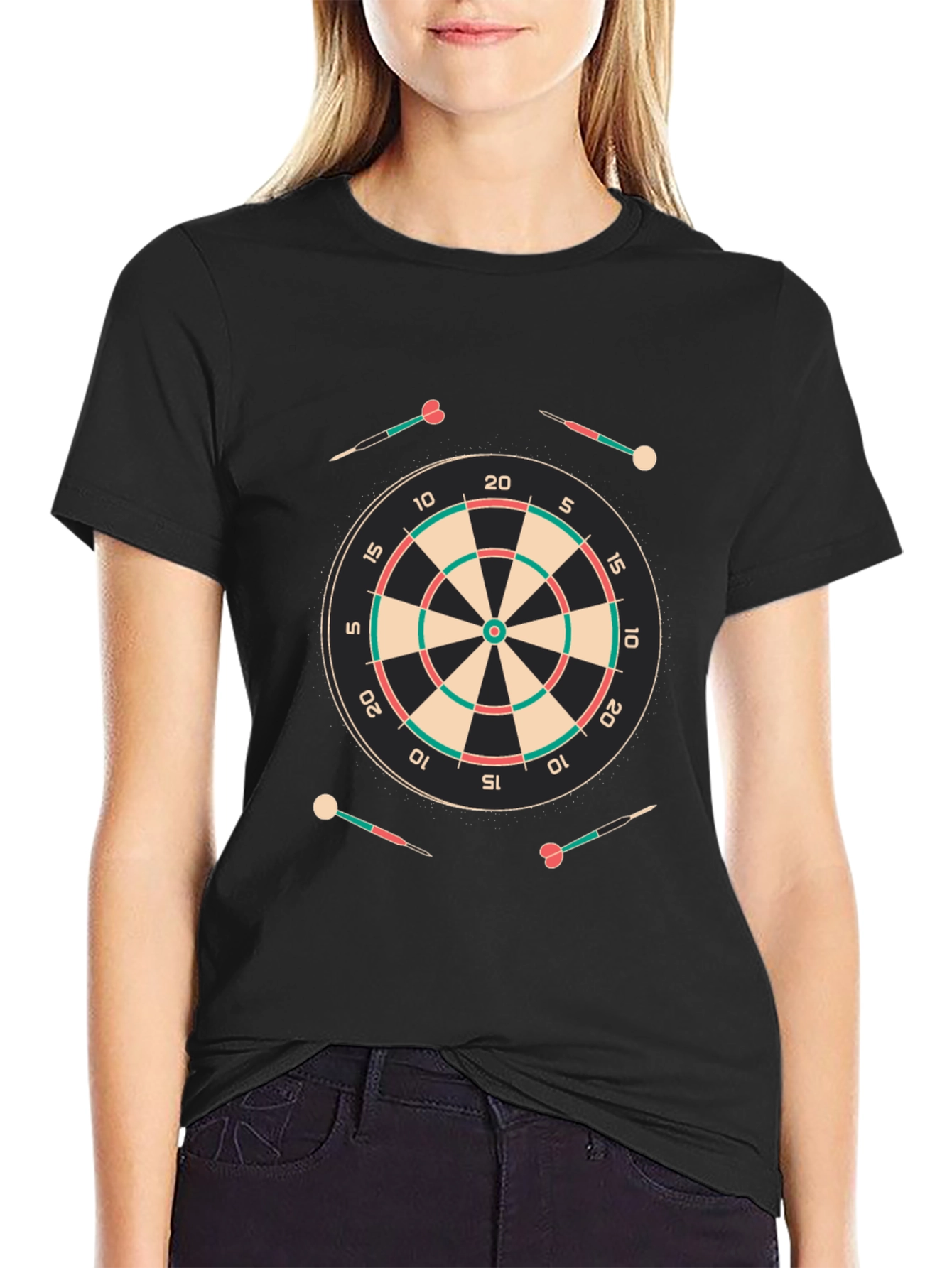 Darts T-Shirt: Black Tee with Dartboard Design