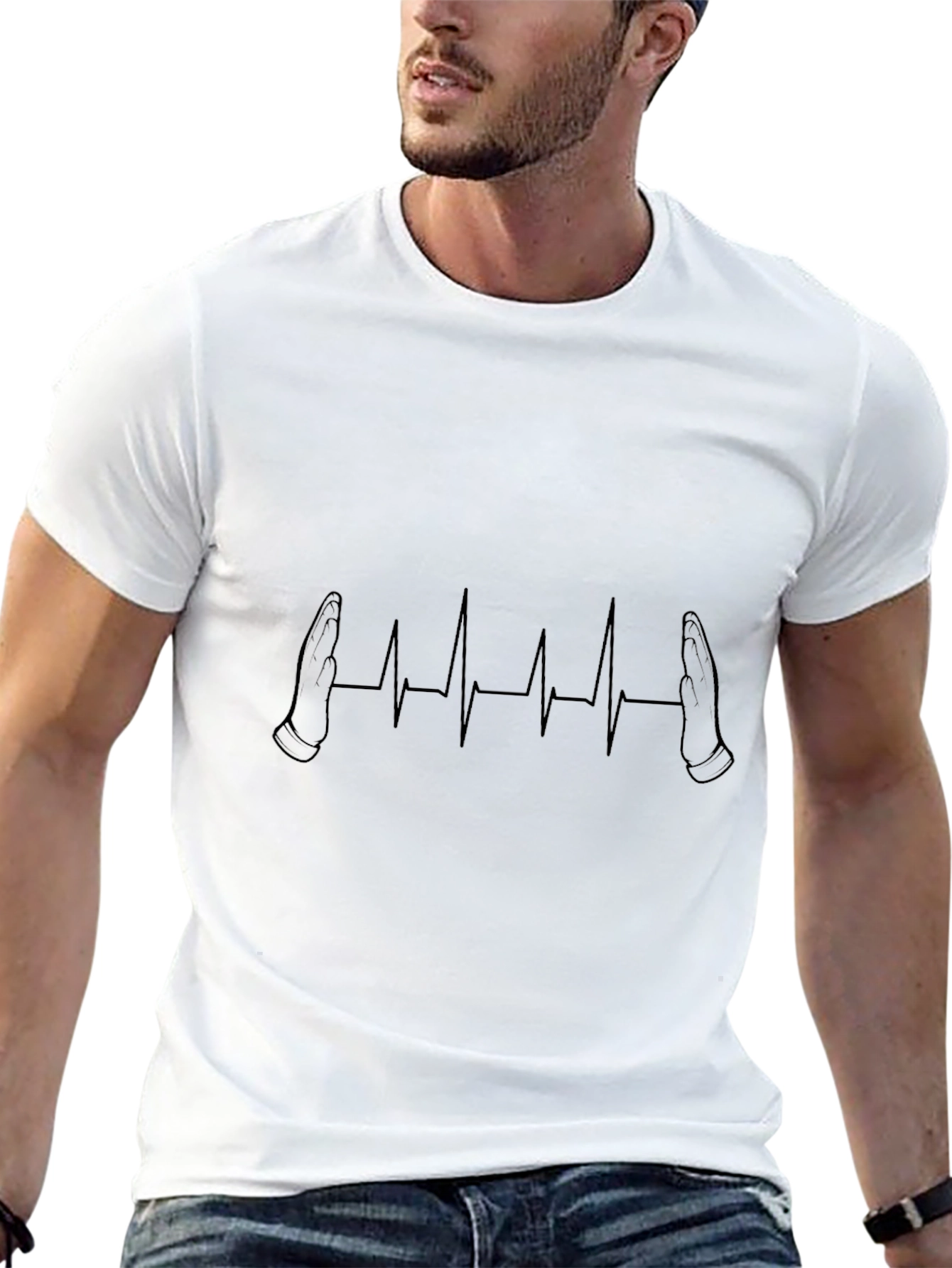 Heartbeat Handshake Graphic Tee - Stylish Black T-Shirt