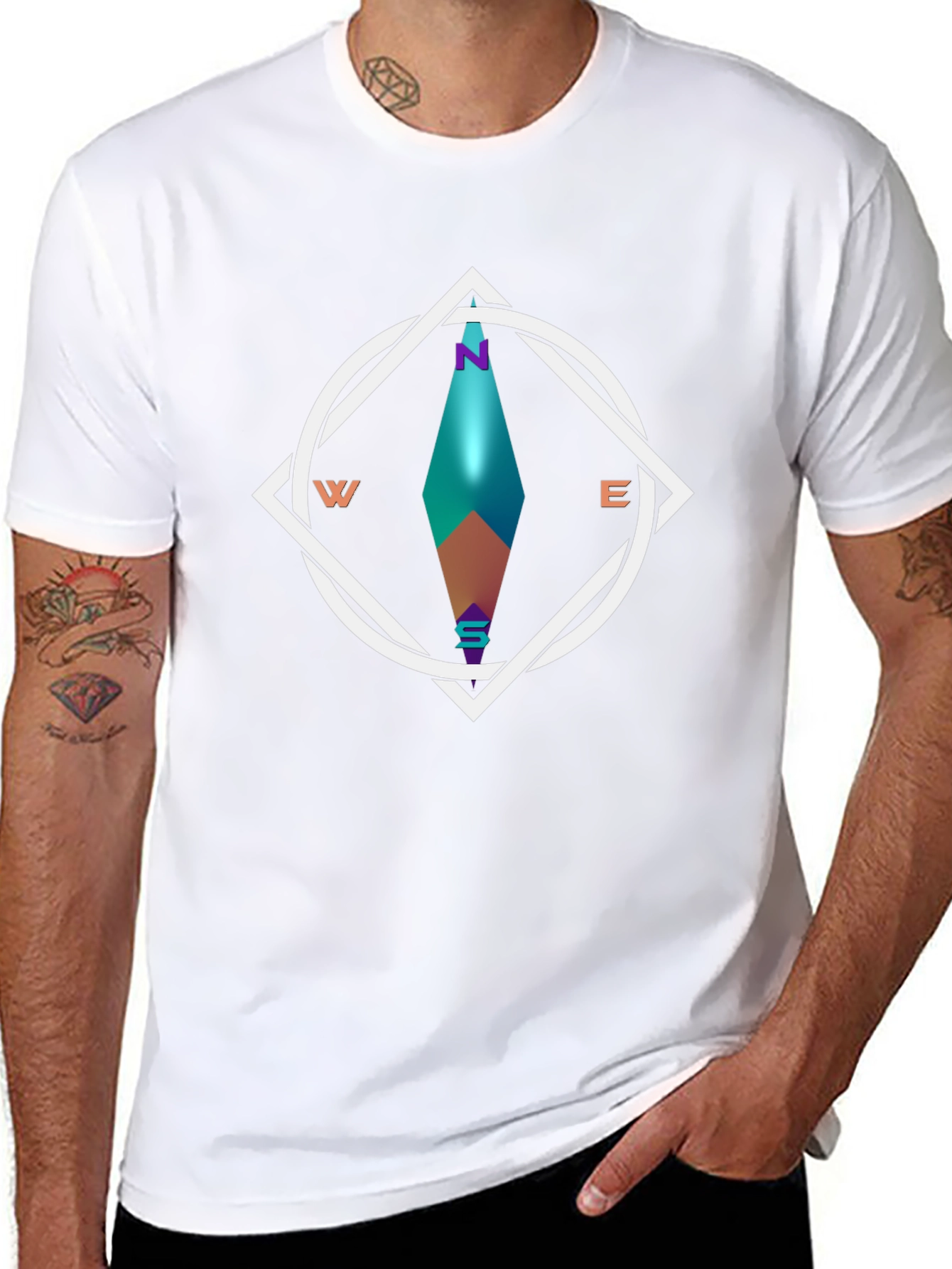 Geometric Compass Graphic Tee - Stylish Black T-Shirt