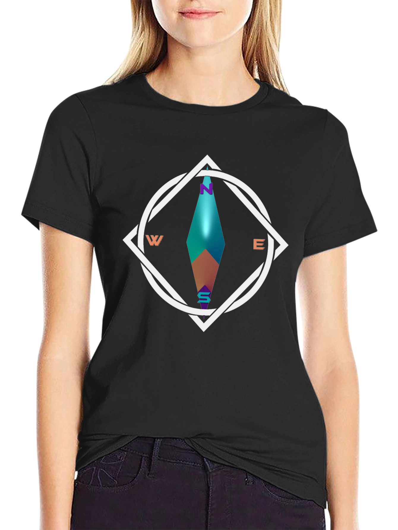 Geometric Compass Graphic Tee - Stylish Black T-Shirt