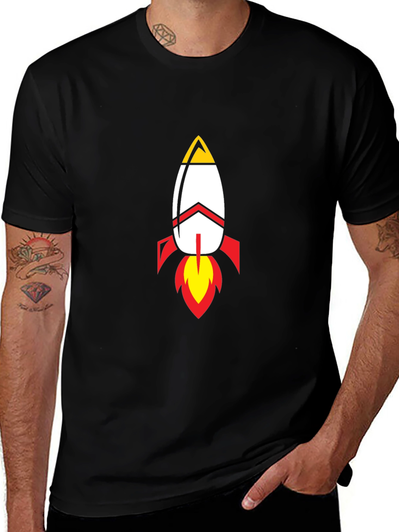 Rocket Graphic Black T-Shirt - Blast Off in Style!