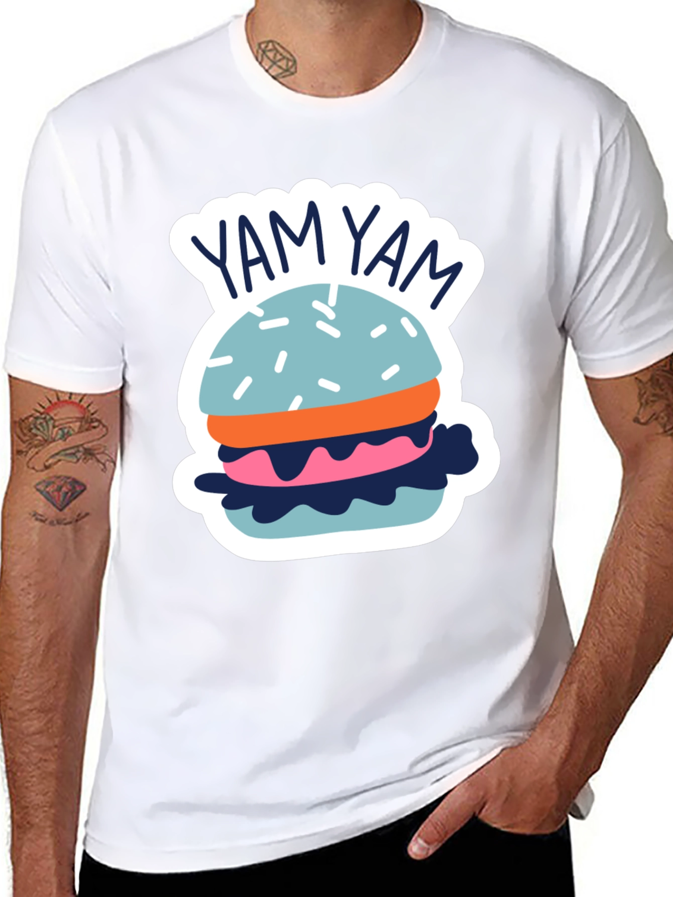 Yam Yam Burger Graphic Tee - Casual Black T-Shirt