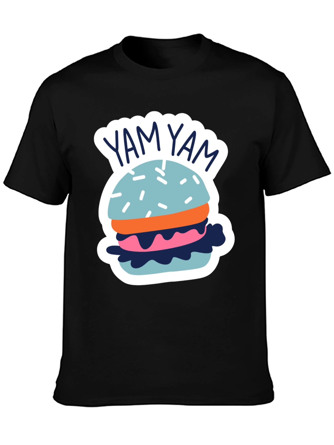 Yam Yam Burger Graphic Tee - Casual Black T-Shirt