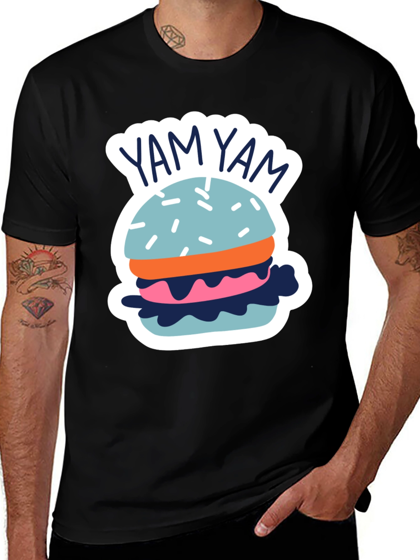 Yam Yam Burger Graphic Tee - Casual Black T-Shirt