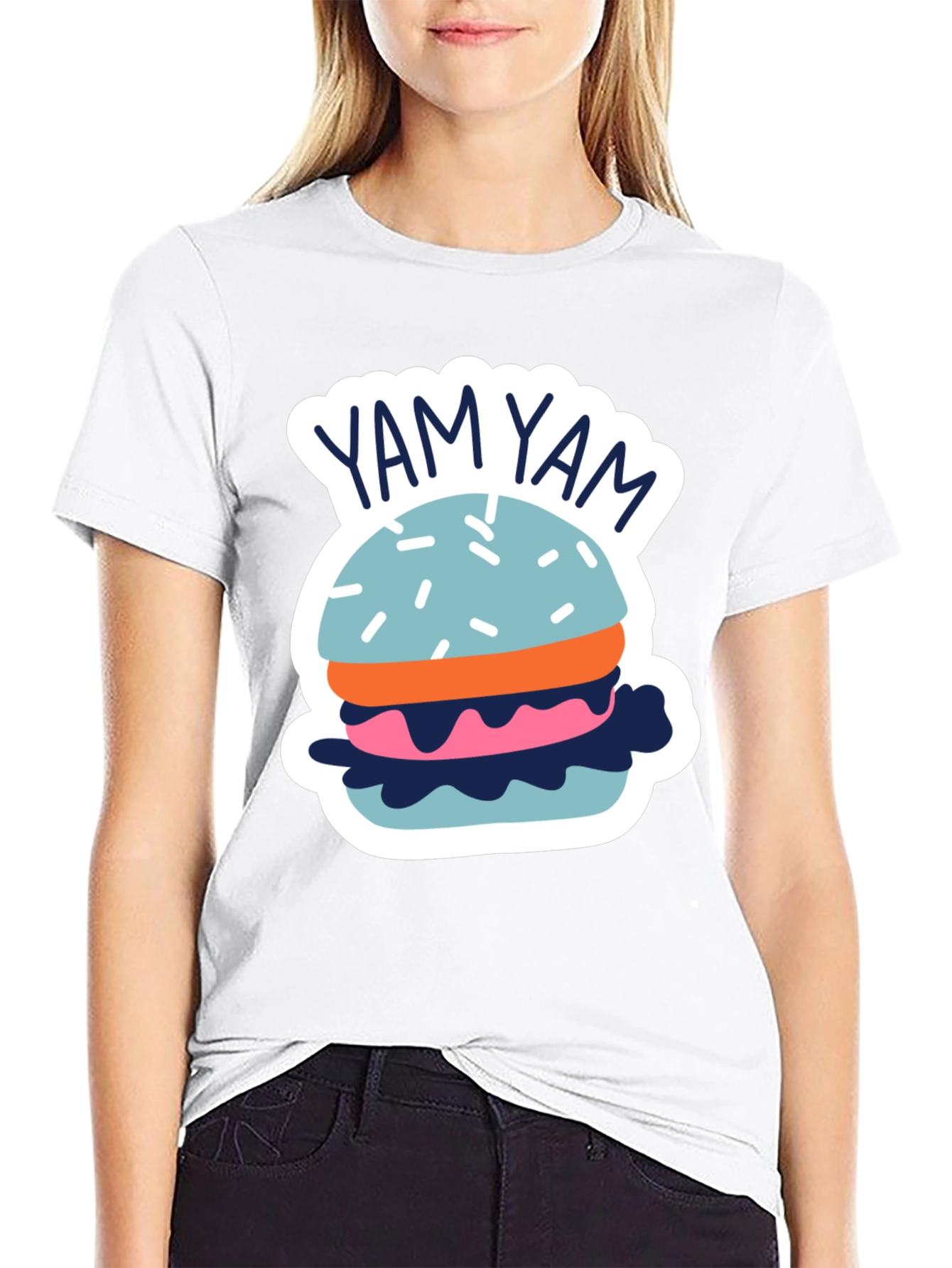 Yam Yam Burger Graphic Tee - Casual Black T-Shirt