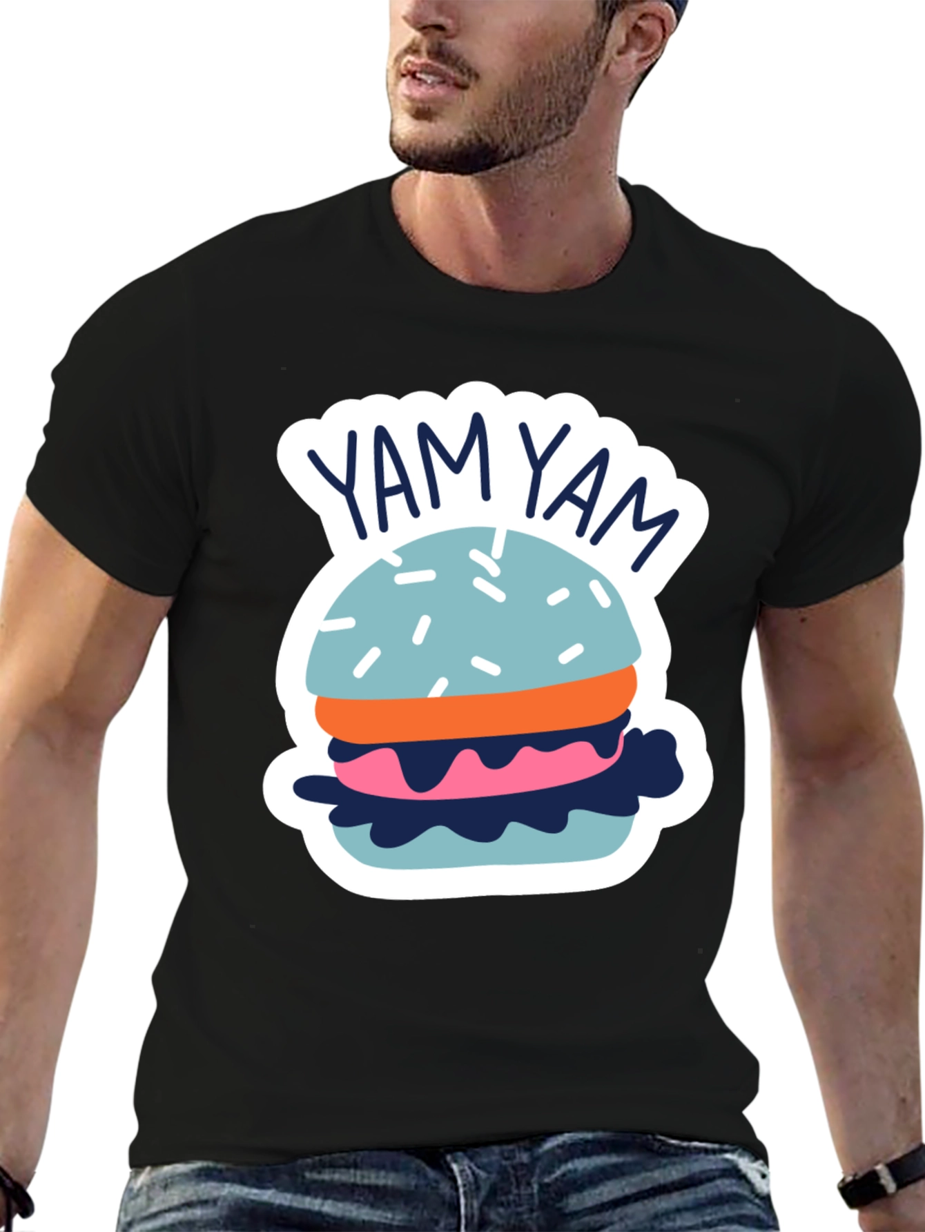 Yam Yam Burger Graphic Tee - Casual Black T-Shirt