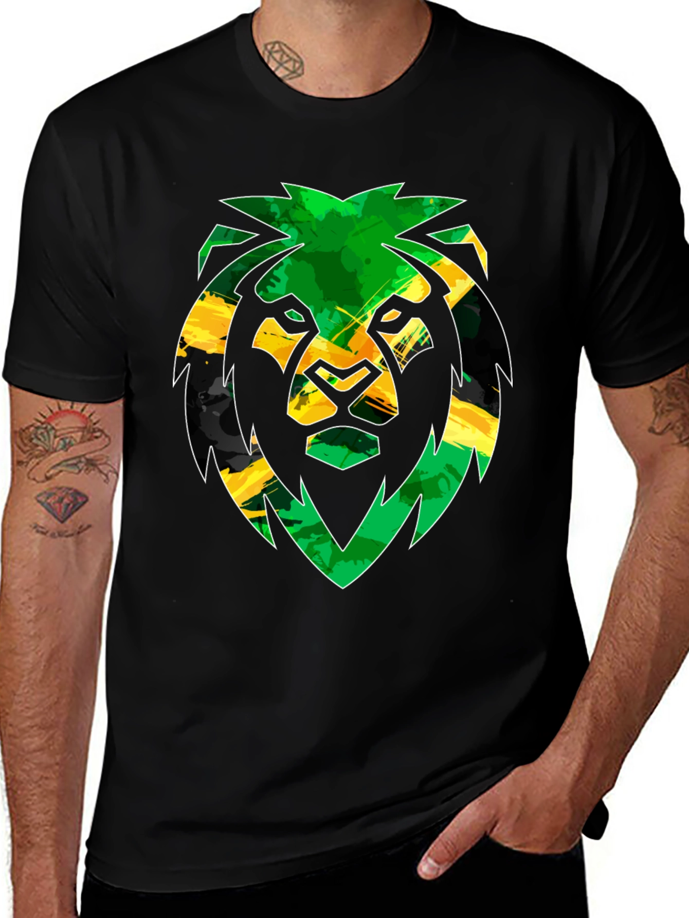Rasta Lion Graphic Tee - Black Cotton Blend