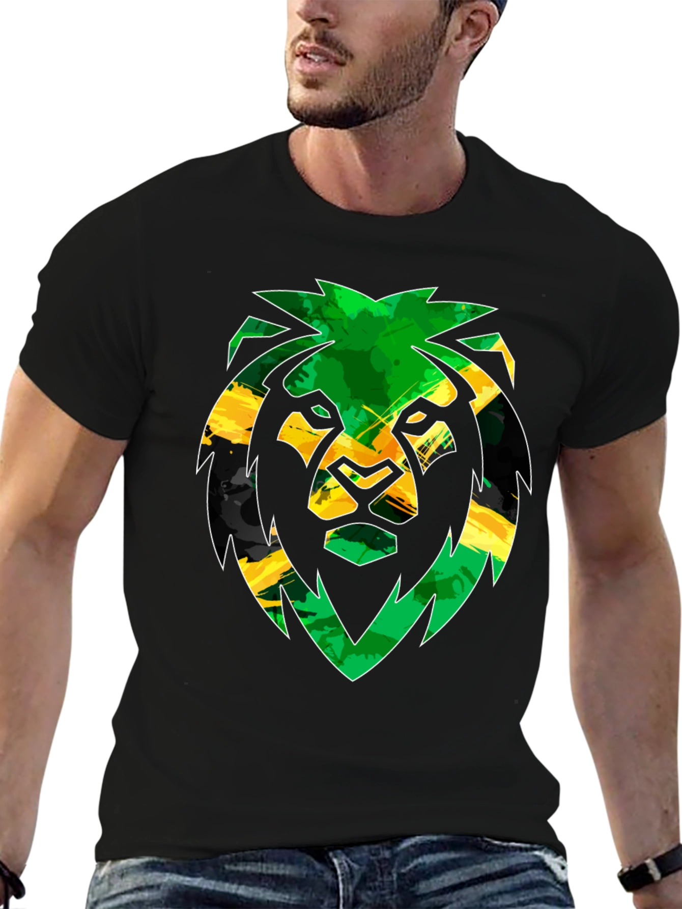 Rasta Lion Graphic Tee - Black Cotton Blend