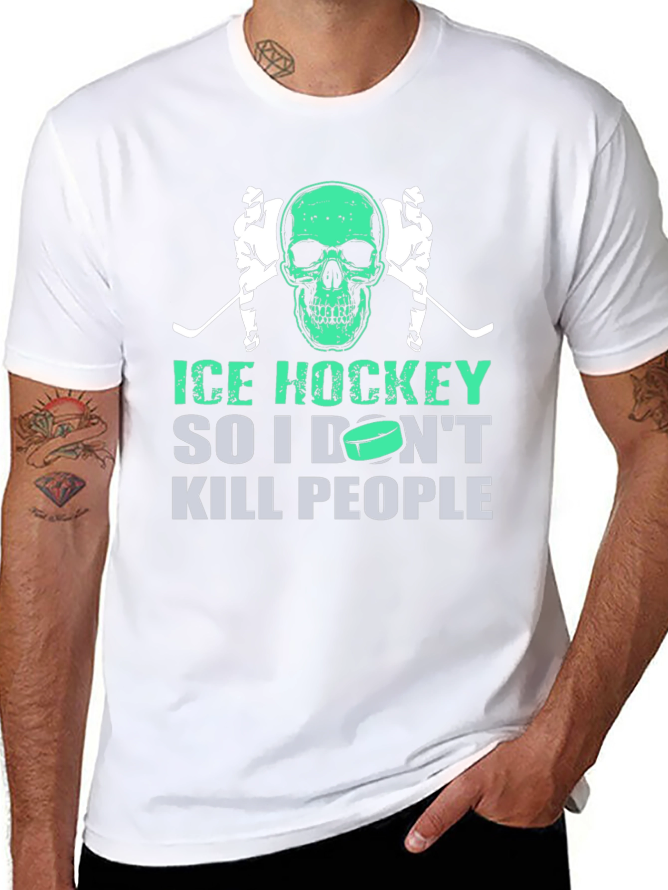 Ice Hockey Skull Graphic T-Shirt