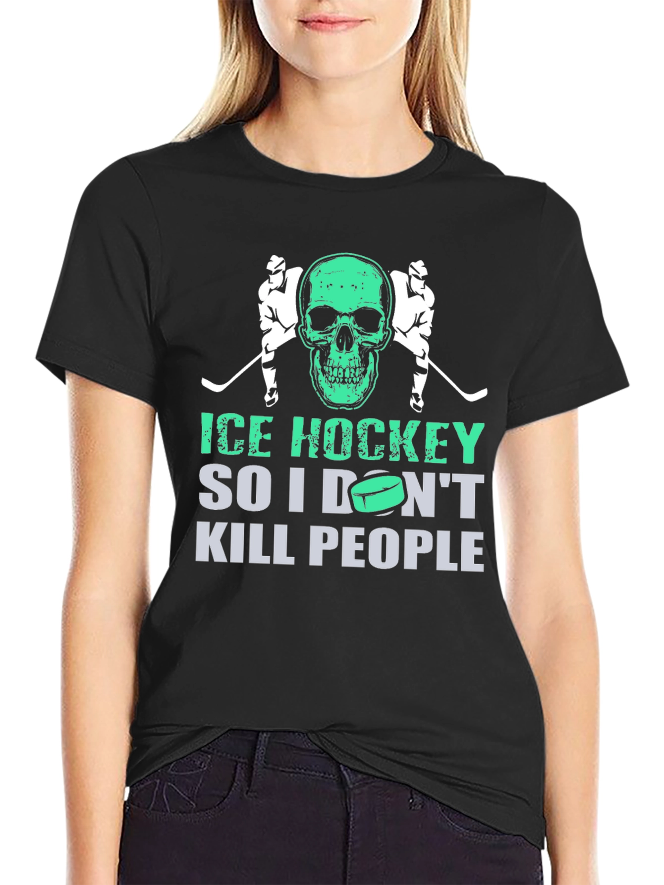 Ice Hockey Skull Graphic T-Shirt