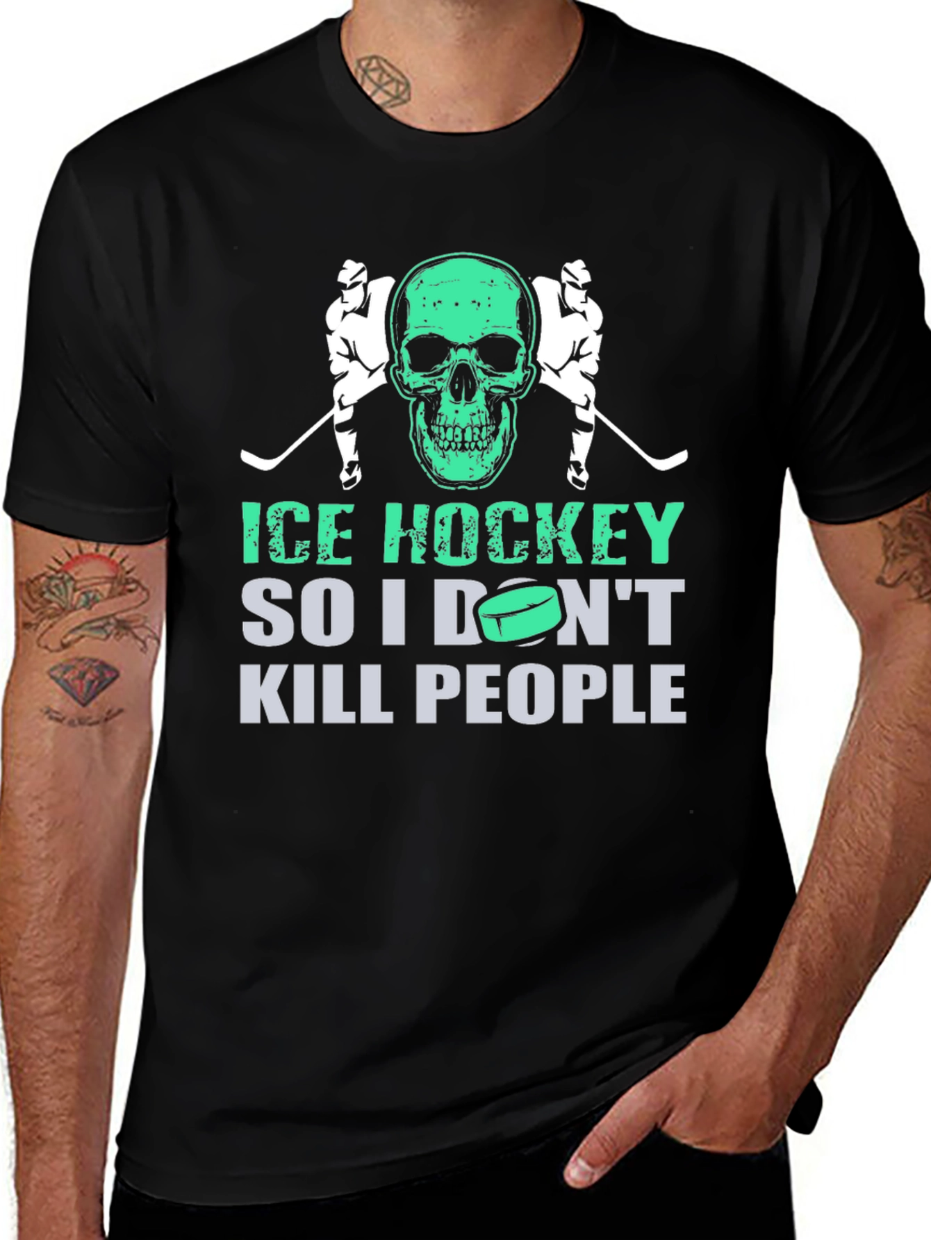 Ice Hockey Skull Graphic T-Shirt