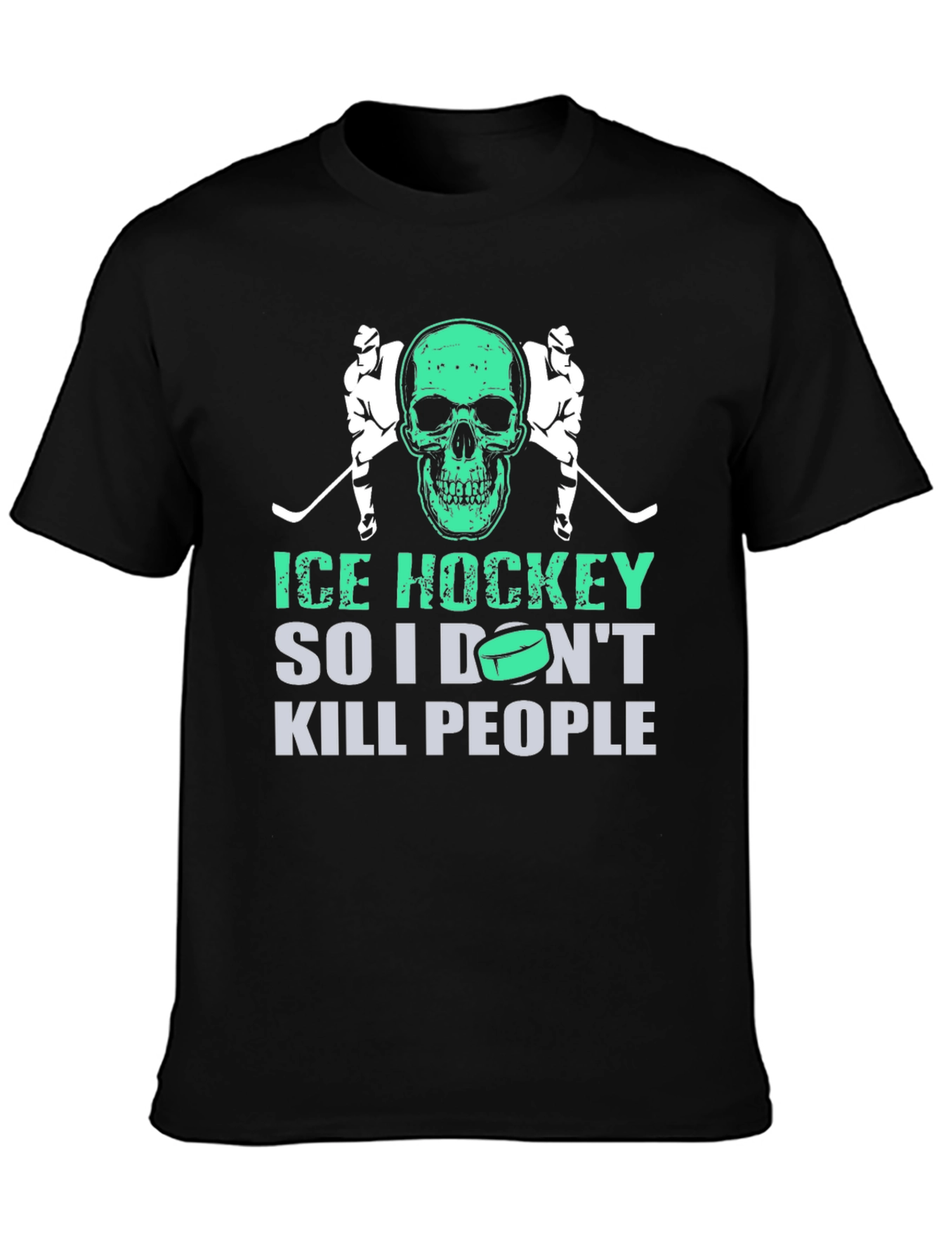 Ice Hockey Skull Graphic T-Shirt