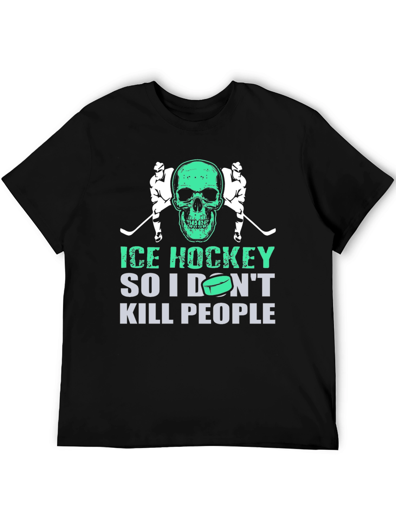 Ice Hockey Skull Graphic T-Shirt