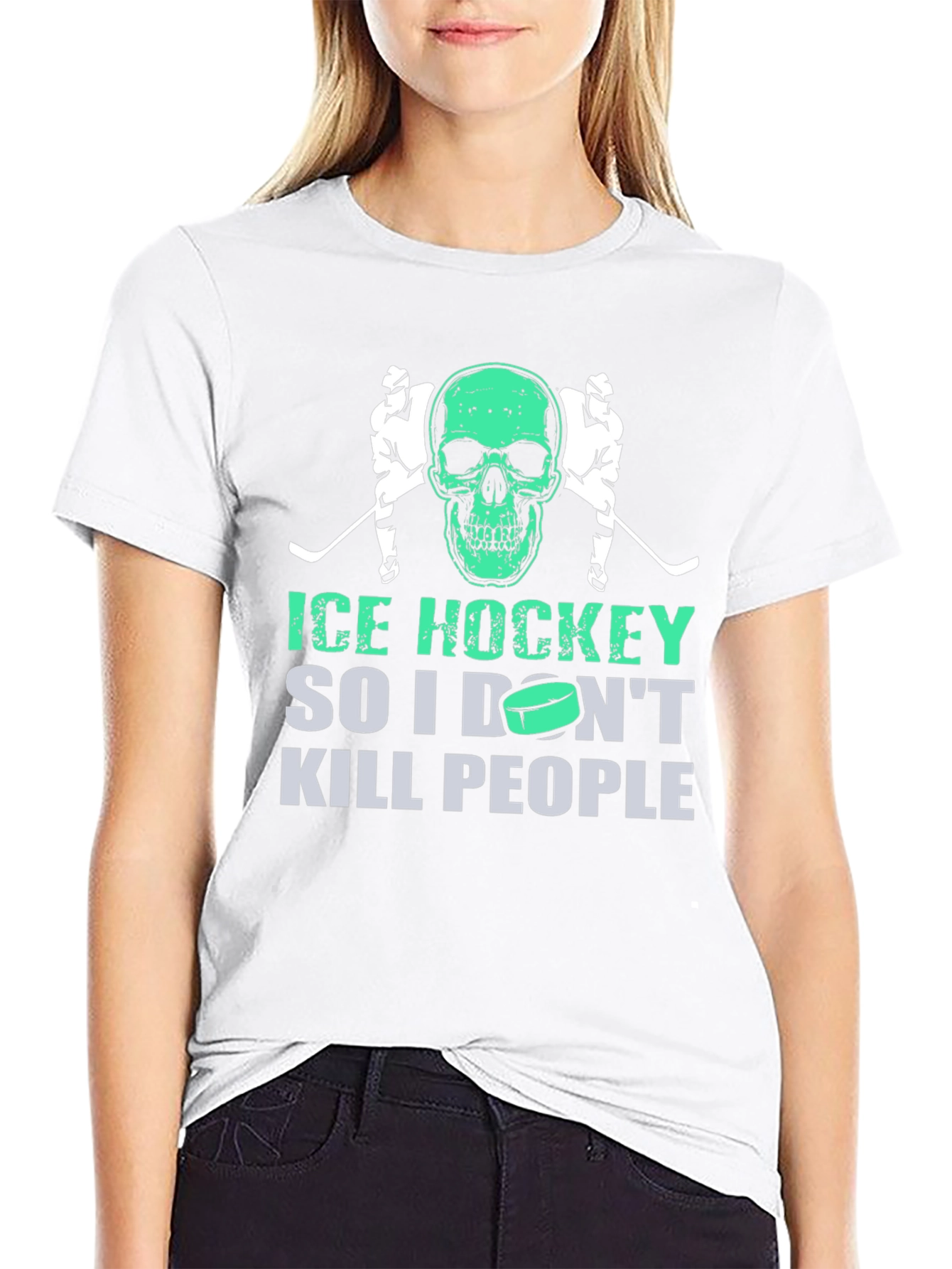Ice Hockey Skull Graphic T-Shirt
