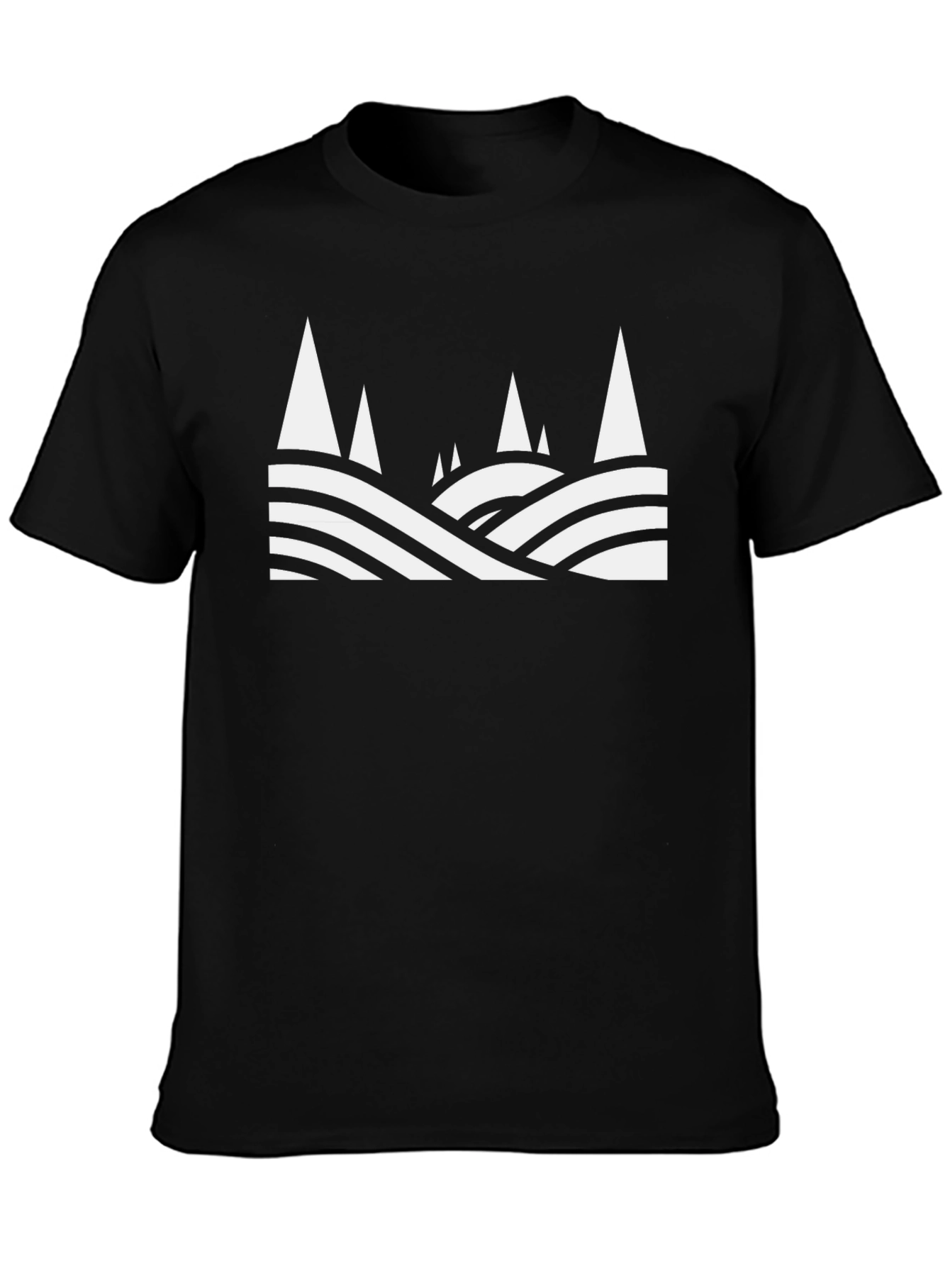 Abstract Mountain Scene Graphic Tee - Black Cotton T-Shirt