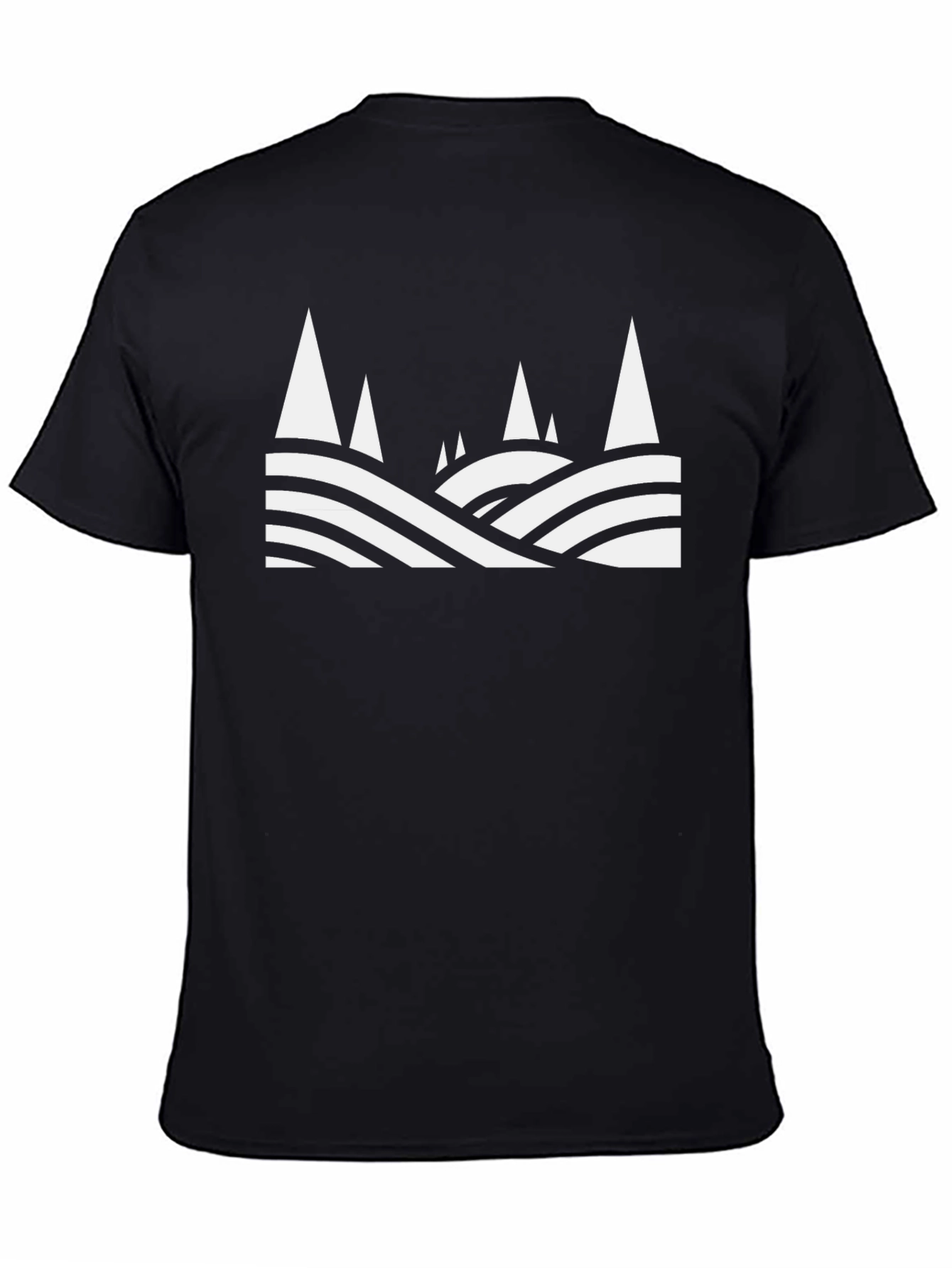 Abstract Mountain Scene Graphic Tee - Black Cotton T-Shirt