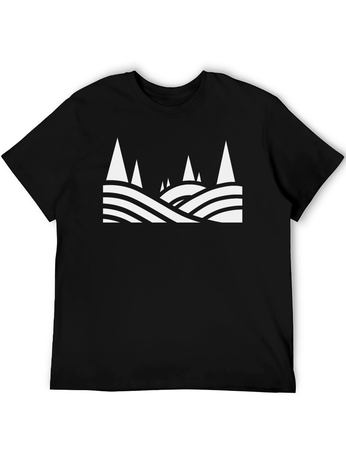 Abstract Mountain Scene Graphic Tee - Black Cotton T-Shirt