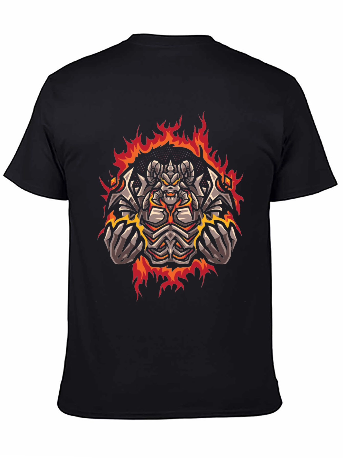 Fiery Demon Graphic Print Tee - Black Cotton T-Shirt