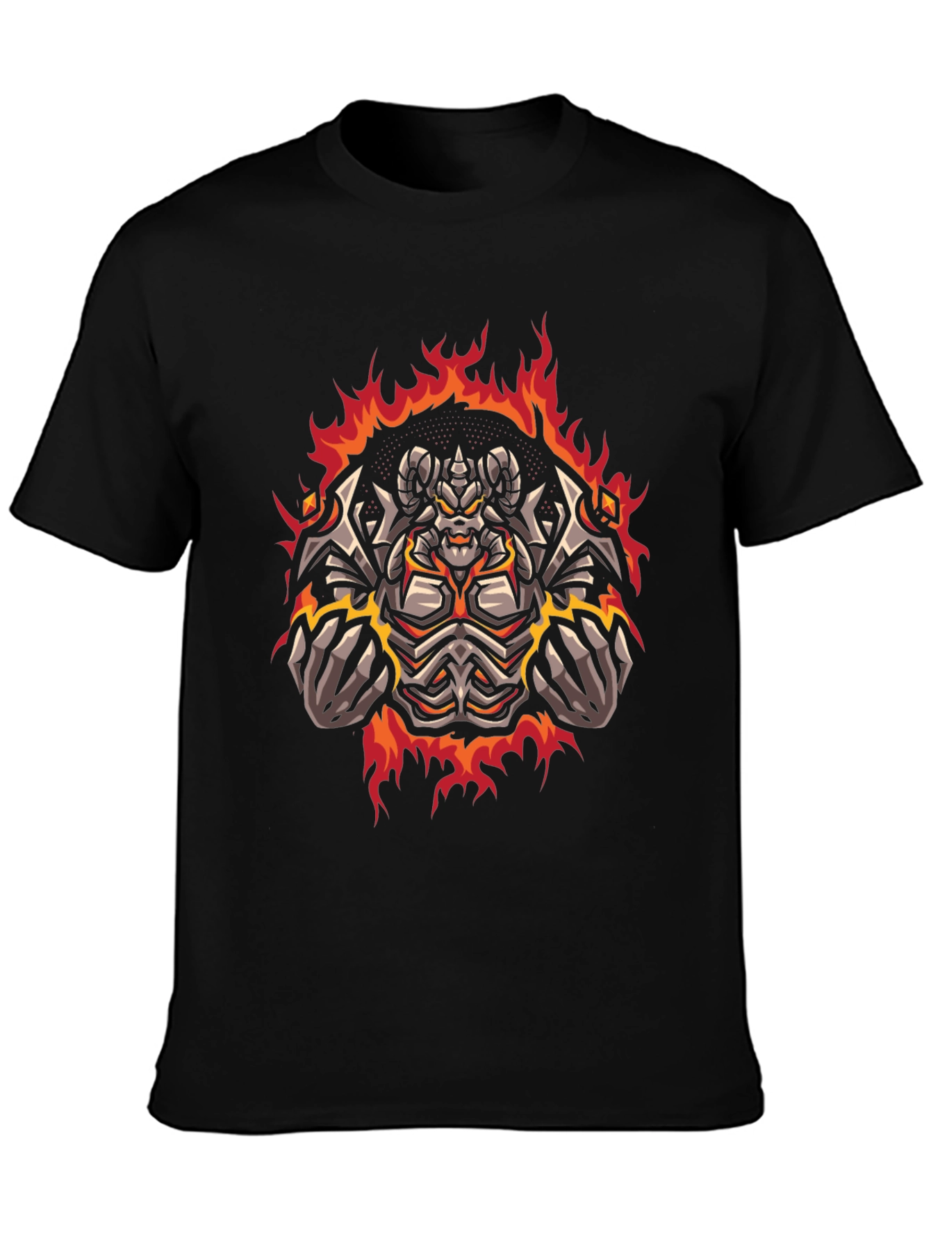 Fiery Demon Graphic Print Tee - Black Cotton T-Shirt