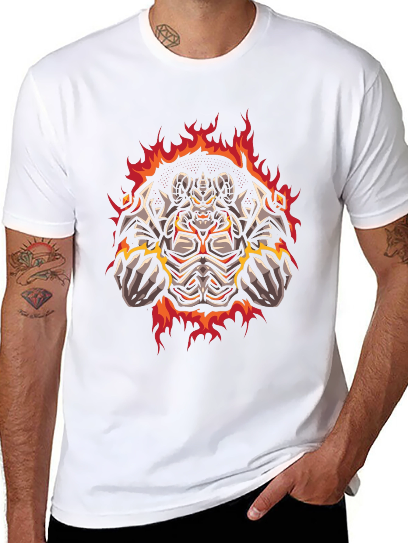 Fiery Demon Graphic Print Tee - Black Cotton T-Shirt