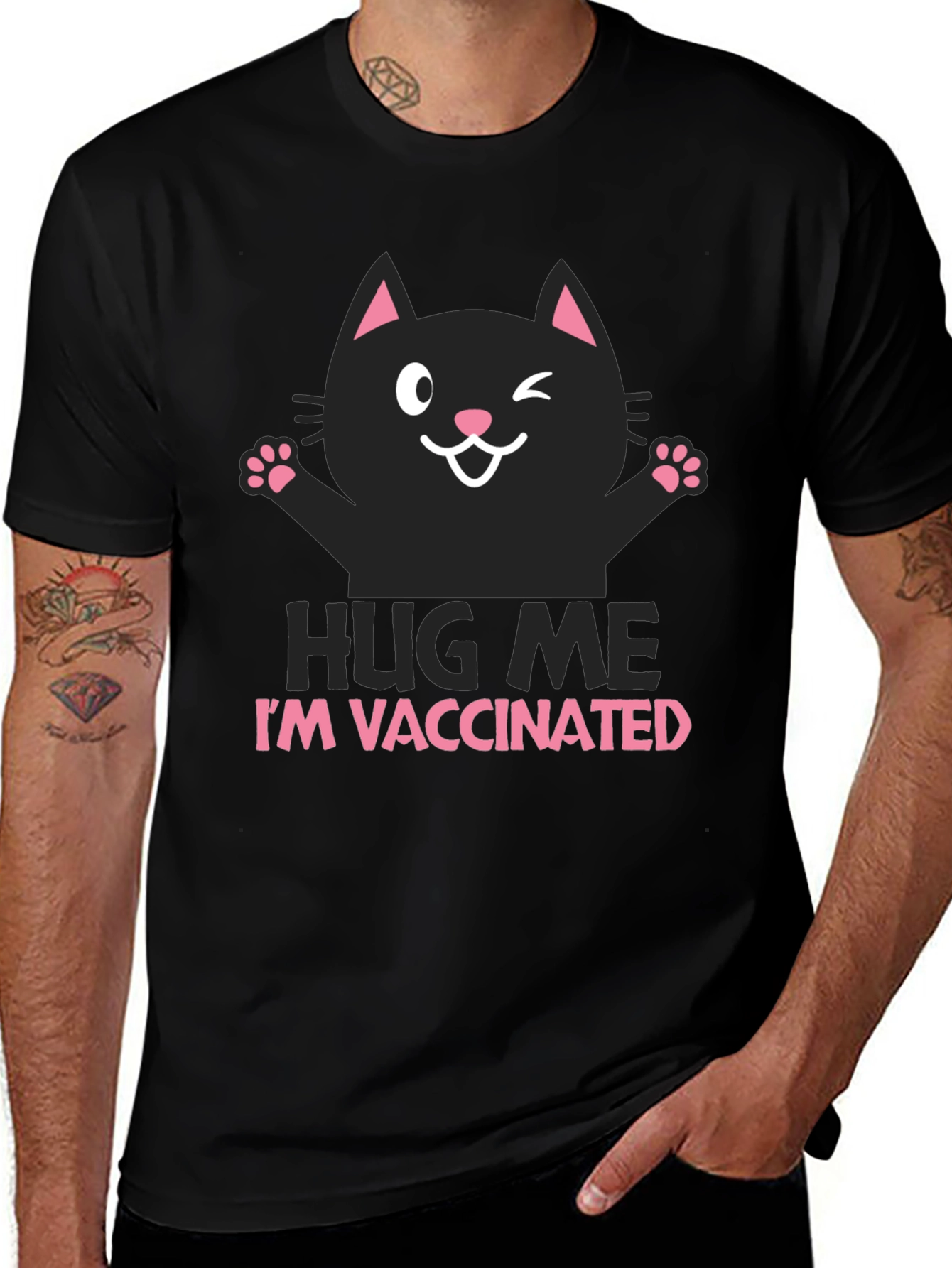 Vaccinated Cat Graphic T-Shirt - Hug Me