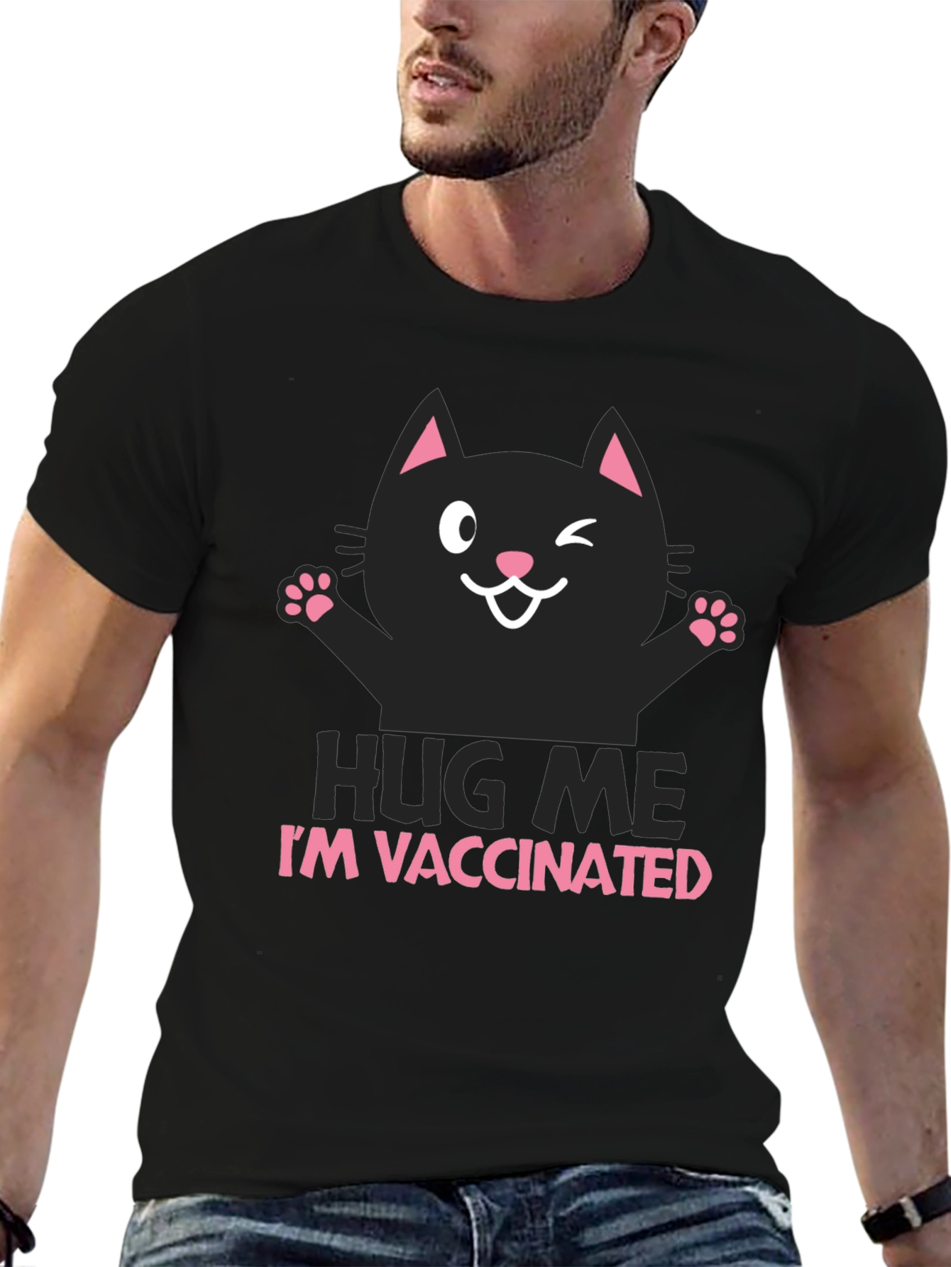 Vaccinated Cat Graphic T-Shirt - Hug Me
