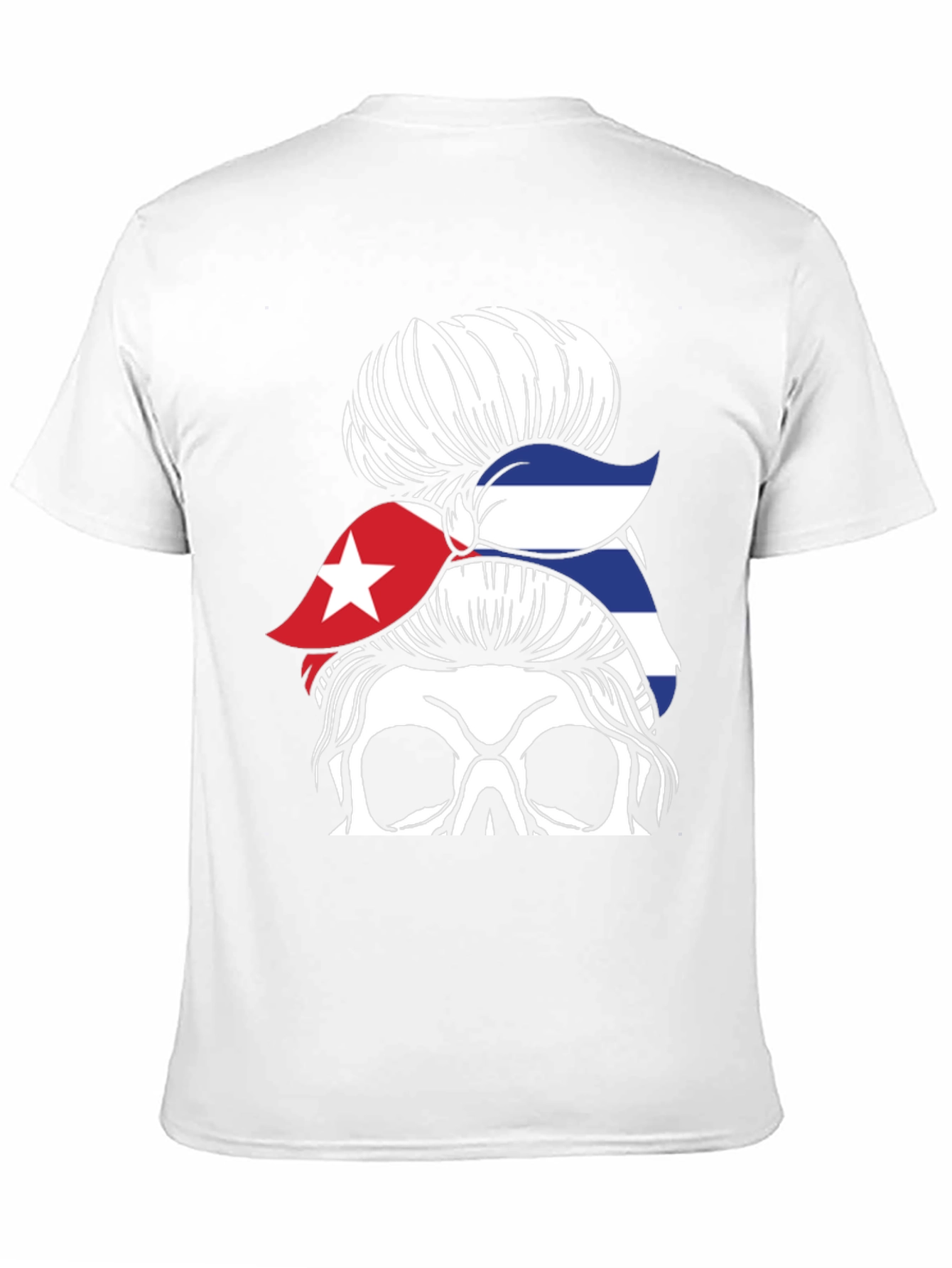 Cuban Flag Skull Messy Bun Graphic T-Shirt