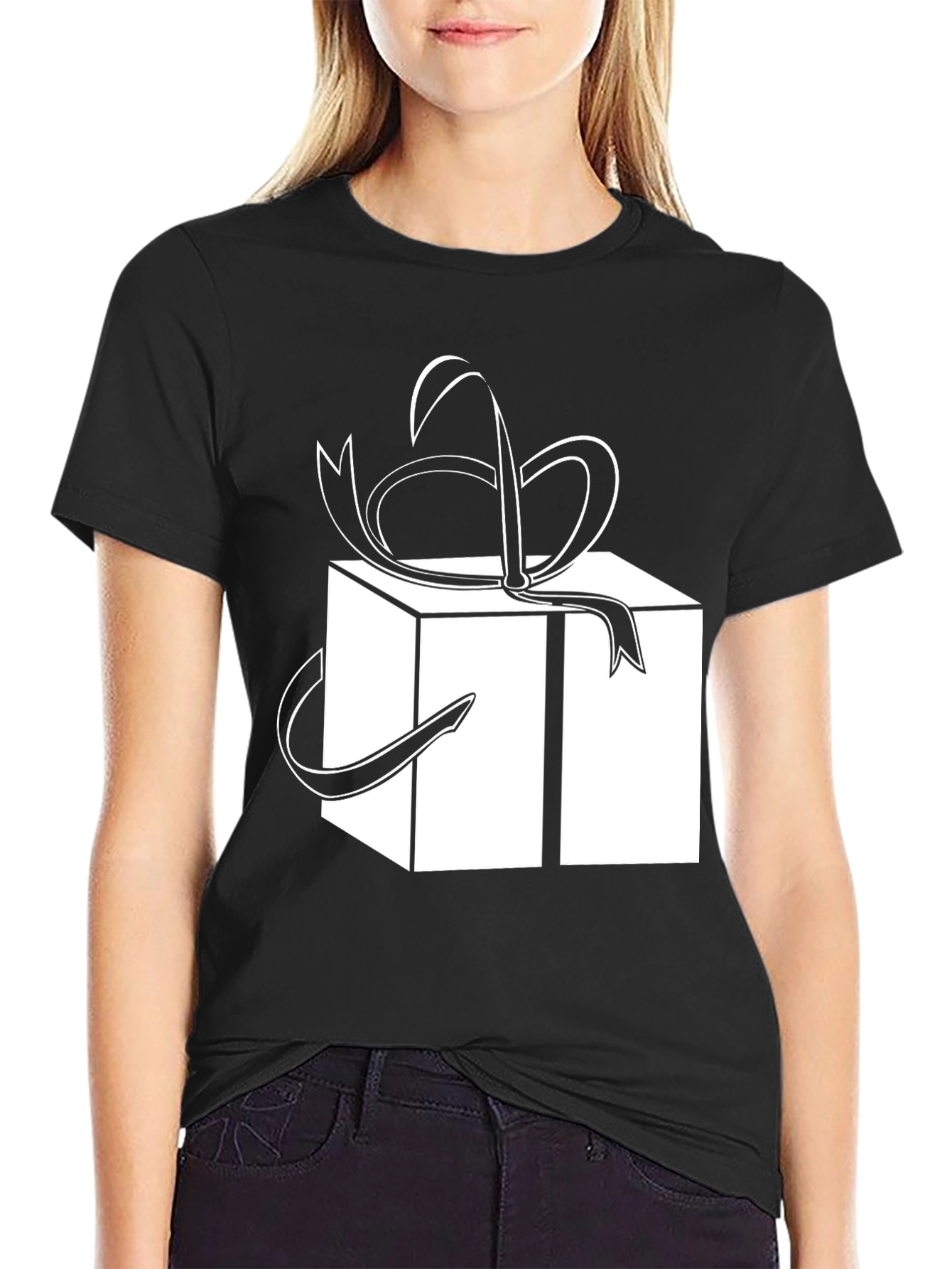 Gift Box Graphic Tee - Black Cotton T-Shirt