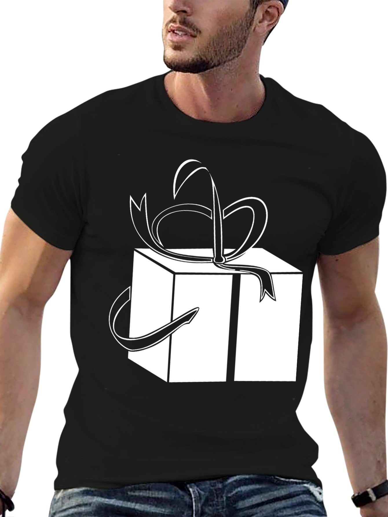 Gift Box Graphic Tee - Black Cotton T-Shirt