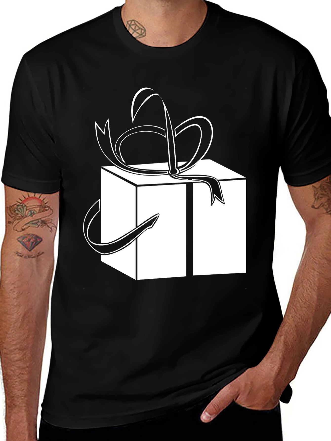 Gift Box Graphic Tee - Black Cotton T-Shirt