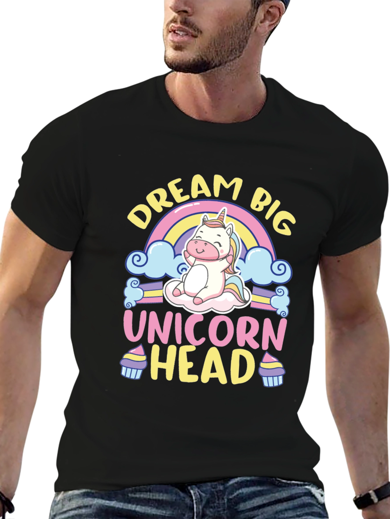 Dream Big Unicorn Head Black T-Shirt