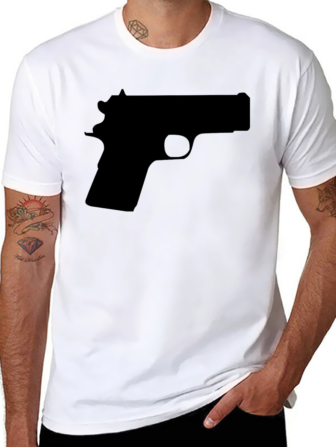 Gun Silhouette Graphic Tee - Black
