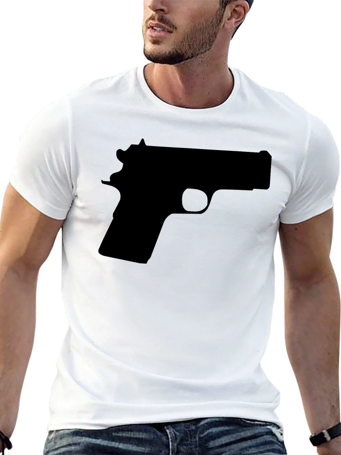 Gun Silhouette Graphic Tee - Black