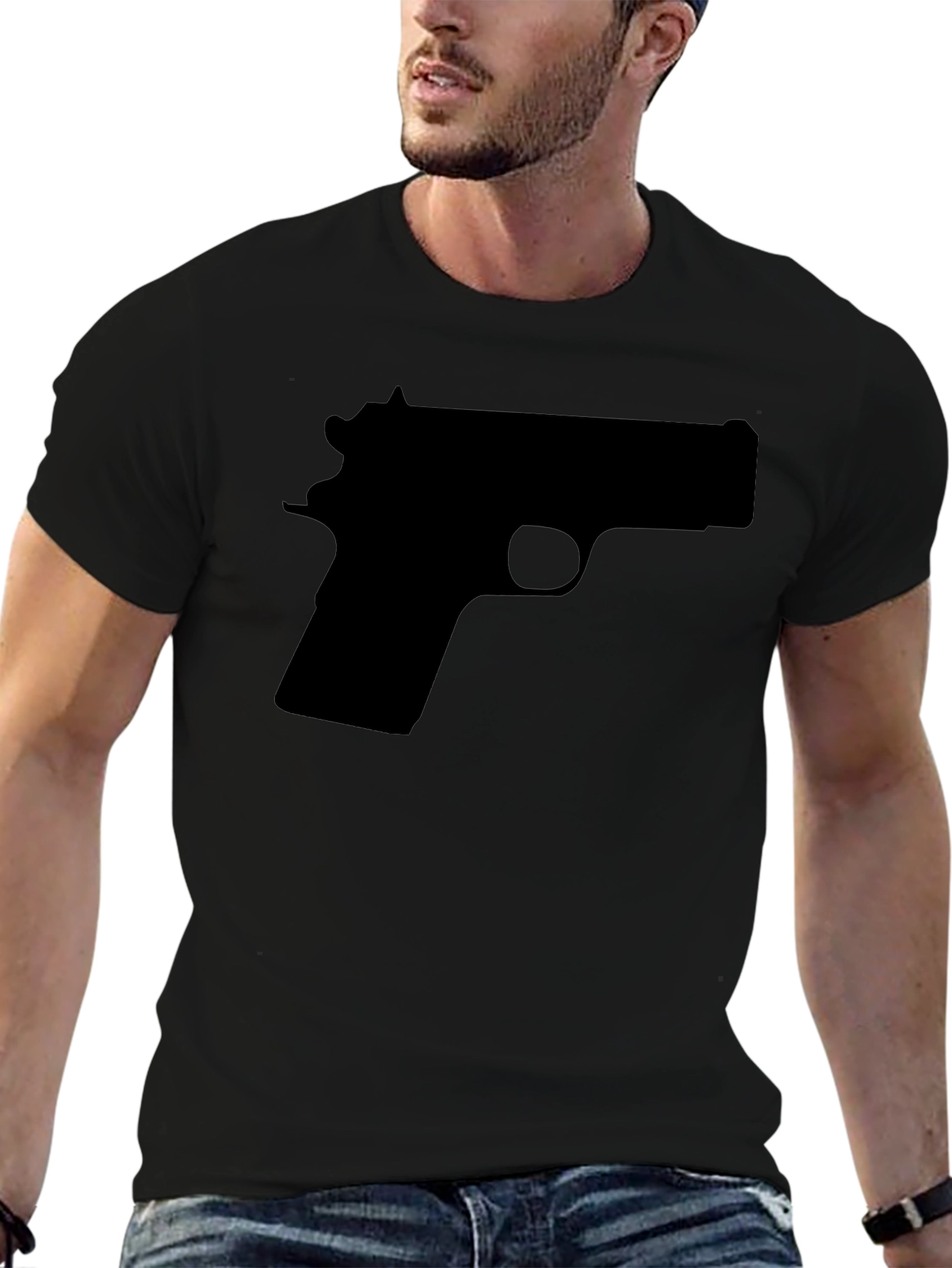 Gun Silhouette Graphic Tee - Black