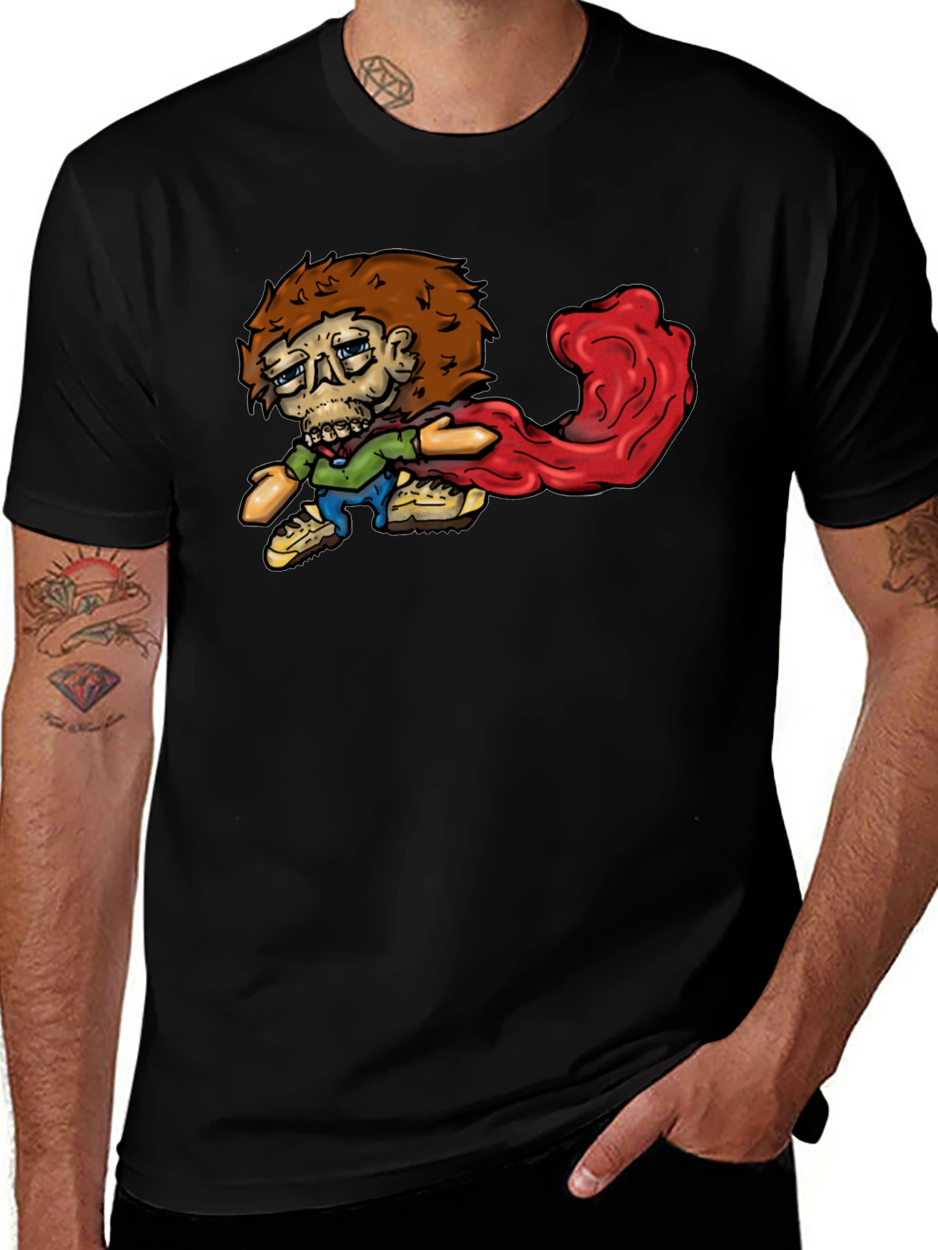 Cartoon Zombie Graphic Tee - Black