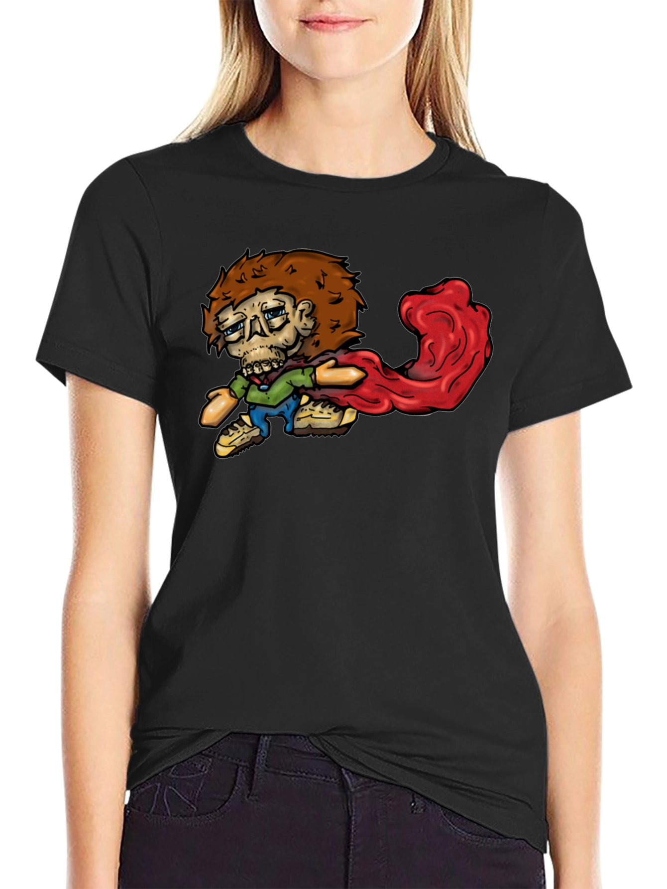 Cartoon Zombie Graphic Tee - Black