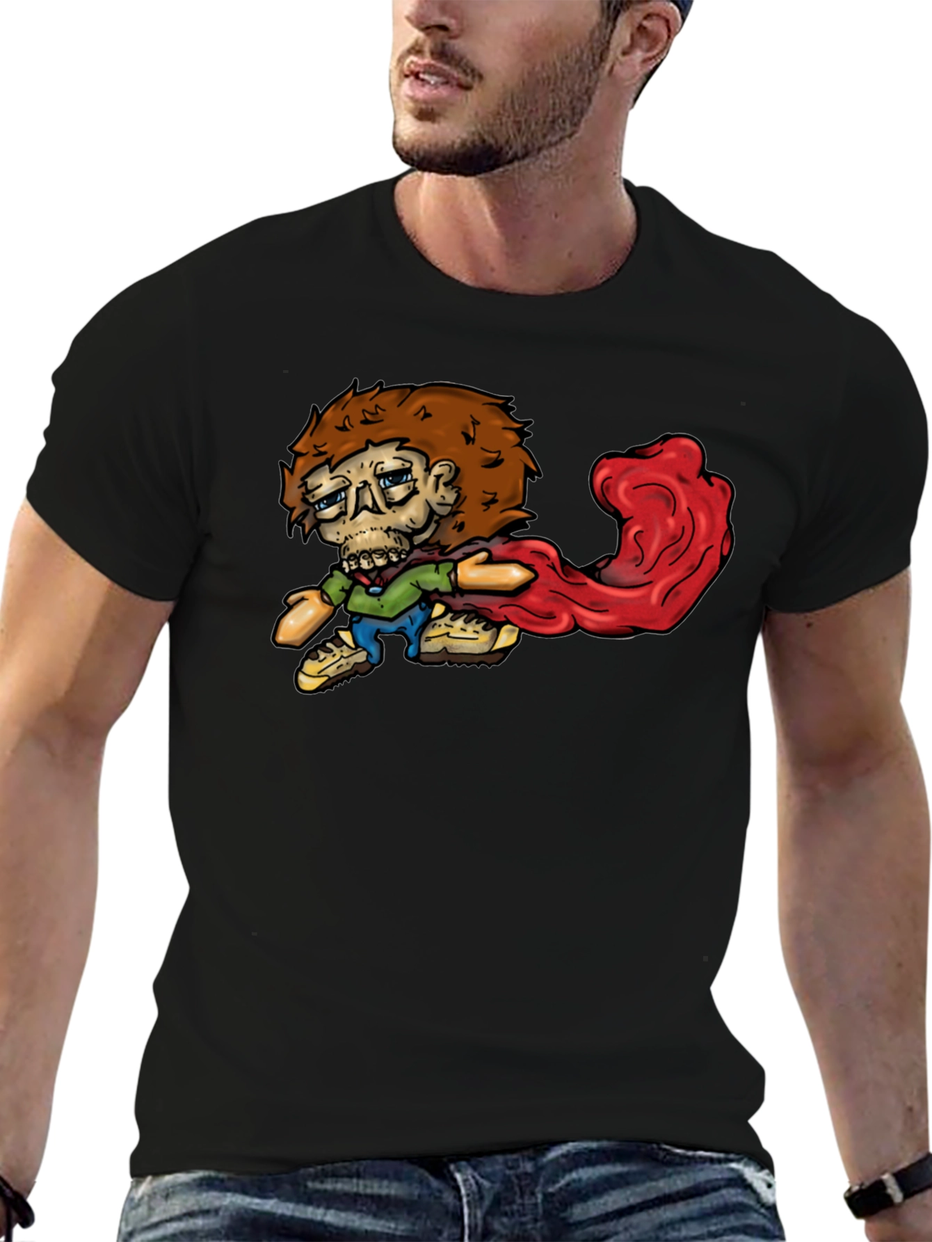 Cartoon Zombie Graphic Tee - Black
