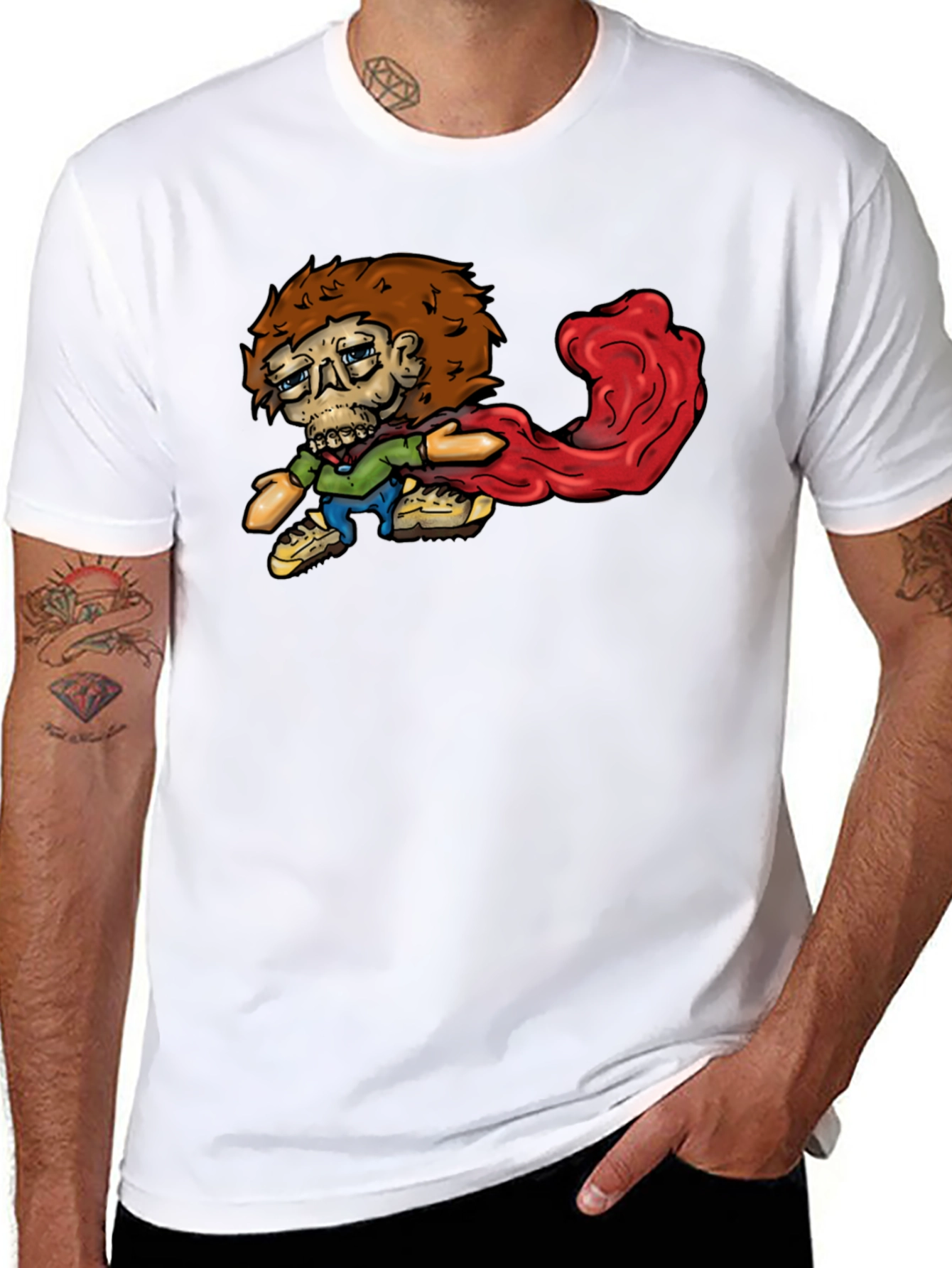 Cartoon Zombie Graphic Tee - Black
