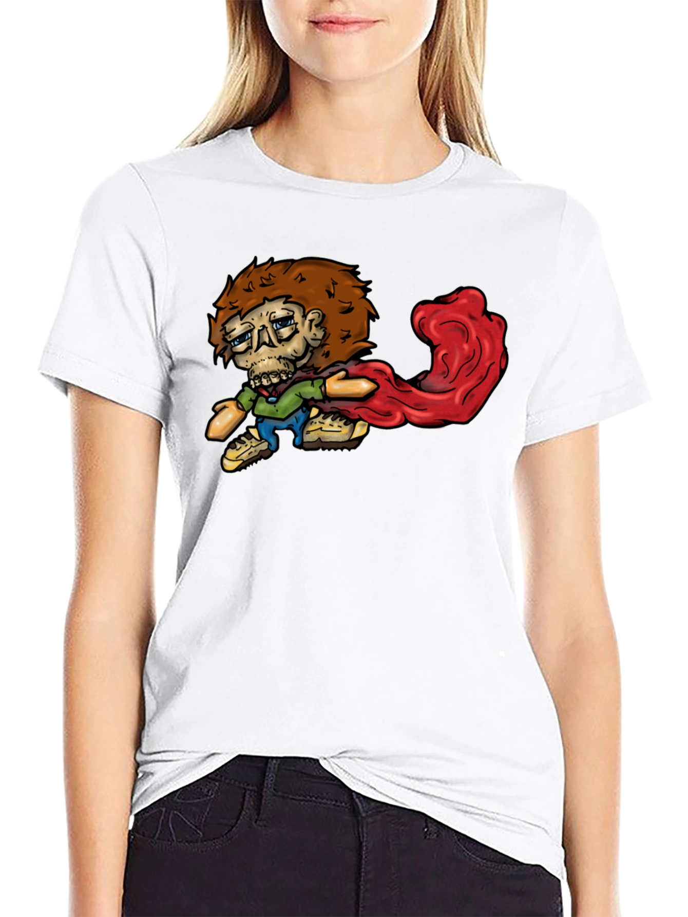 Cartoon Zombie Graphic Tee - Black
