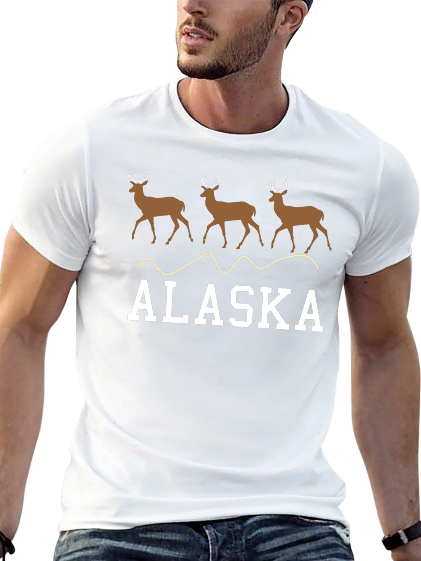 Alaska Deer T-Shirt - Black Crew Neck