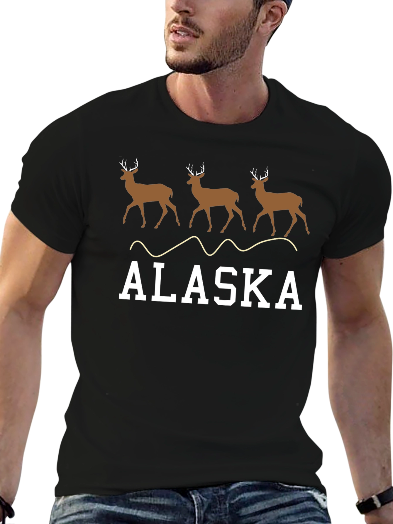Alaska Deer T-Shirt - Black Crew Neck